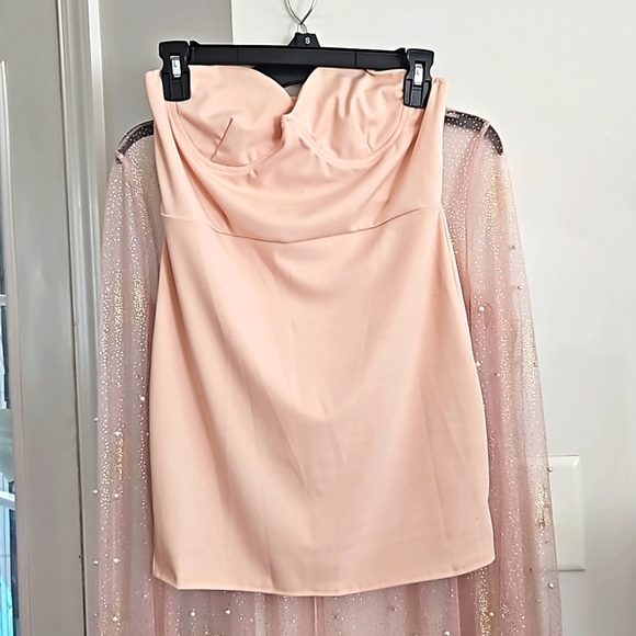 Mesh glitter dress set size Sm/Med. Gold glitter and pearl accents & nude mini - Picture 3 of 5